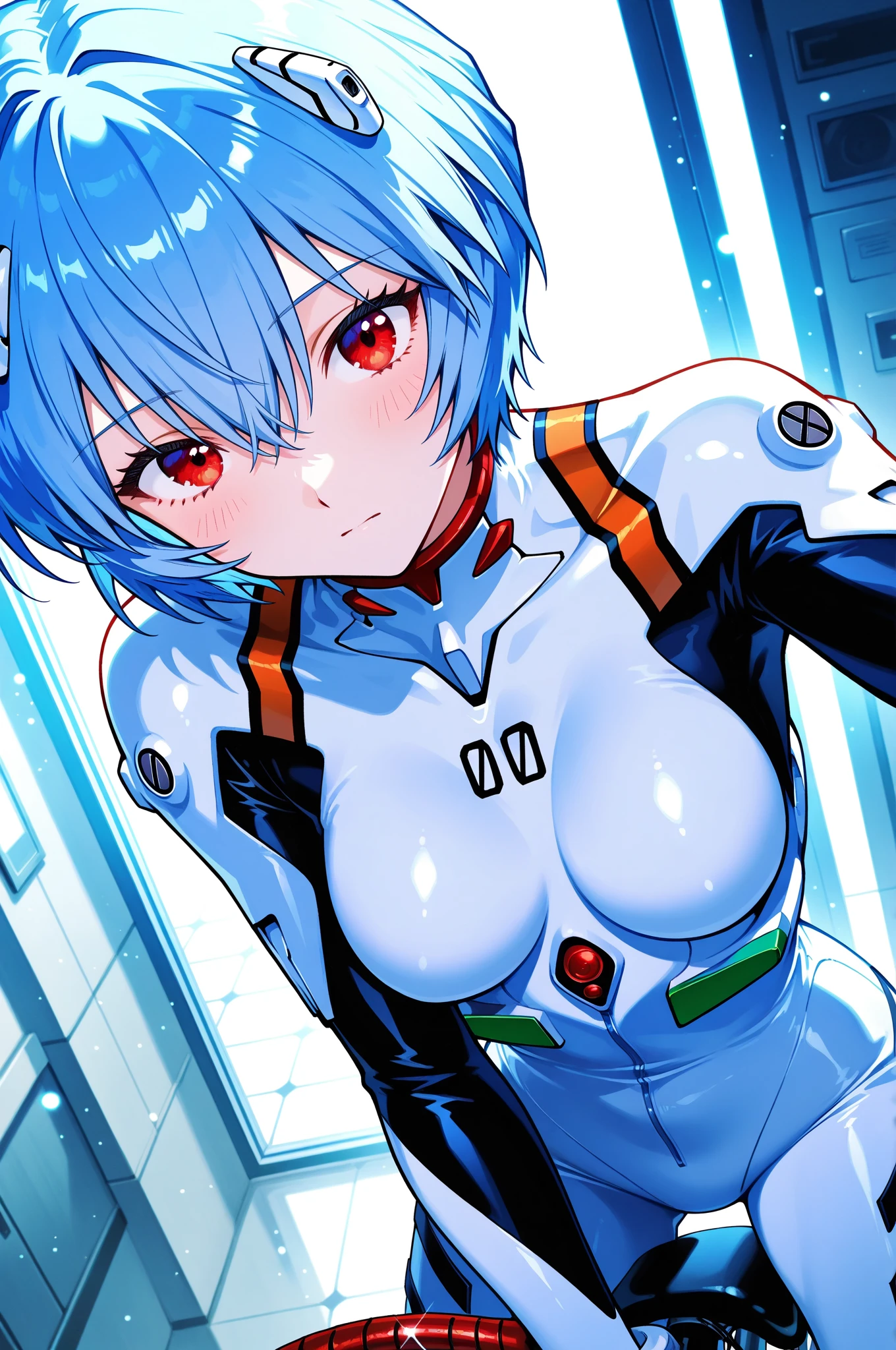 BREAK looking at viewer, BREAK (masterpiece:1.2), best quality, high resolution, unity 8k wallpaper, (illustration:0.8), (beautiful detailed eyes:1.6), extremely detailed face, perfect lighting, extremely detailed CG, (perfect hands, perfect anatomy),spaceship,stars,planets,milkyway,rei ayanami, blue hair, short hair, (red eyes:1.5),
bodysuit, headgear, plugsuit, white bodysuit,