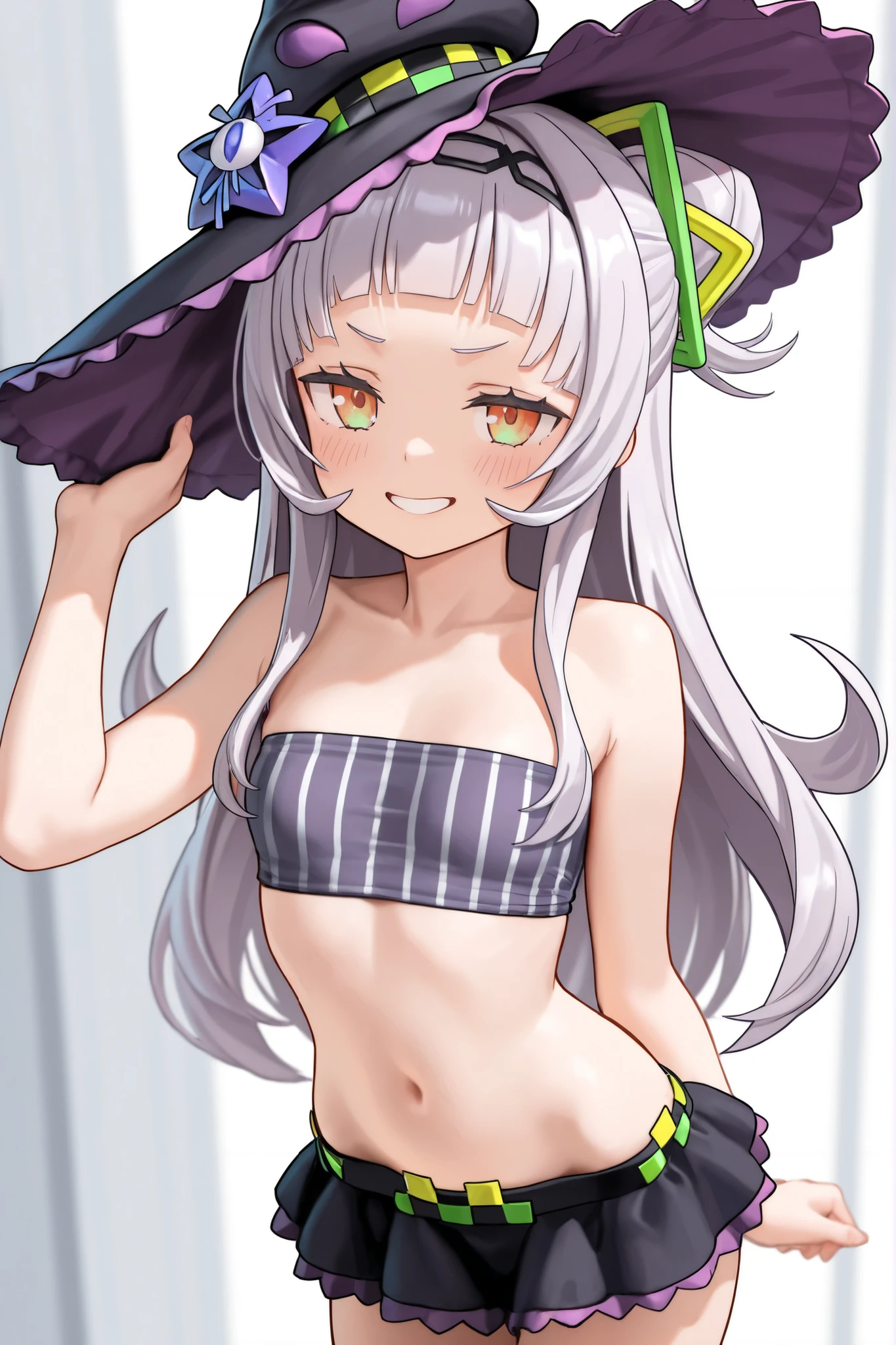 One girl,alone,kusanagi nene,Green Hair,Purple Eyes,Swimwear,project sekai,long hair,cute,cute,smile,nsfw,
