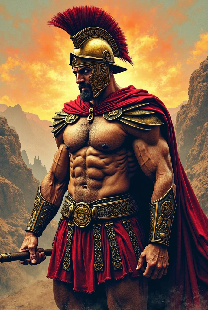 ((masterpiece)),((best quality)),8k, high detailed, ultra-detailed, Stylish Pose, real skin texture, cinematic lighting, full body shot, 35 mm lens, masculine, 26-year-old Italian male model, handsome Roman, he is the god of war, he is Ares, Mars, evil-looking, strong look, light blue eyes, strong jawline, dressed as a gladiator, ancient gladiator, male gladiator skirt, shaved face, short wavy hair, dark brown, shirtless, top naked, smoke, fire, open field, battle, background, blood on his chest, , , flawless skin, high detail, destroyed ancient Rome, ancient army in the background, dark cloudy night,,,,,