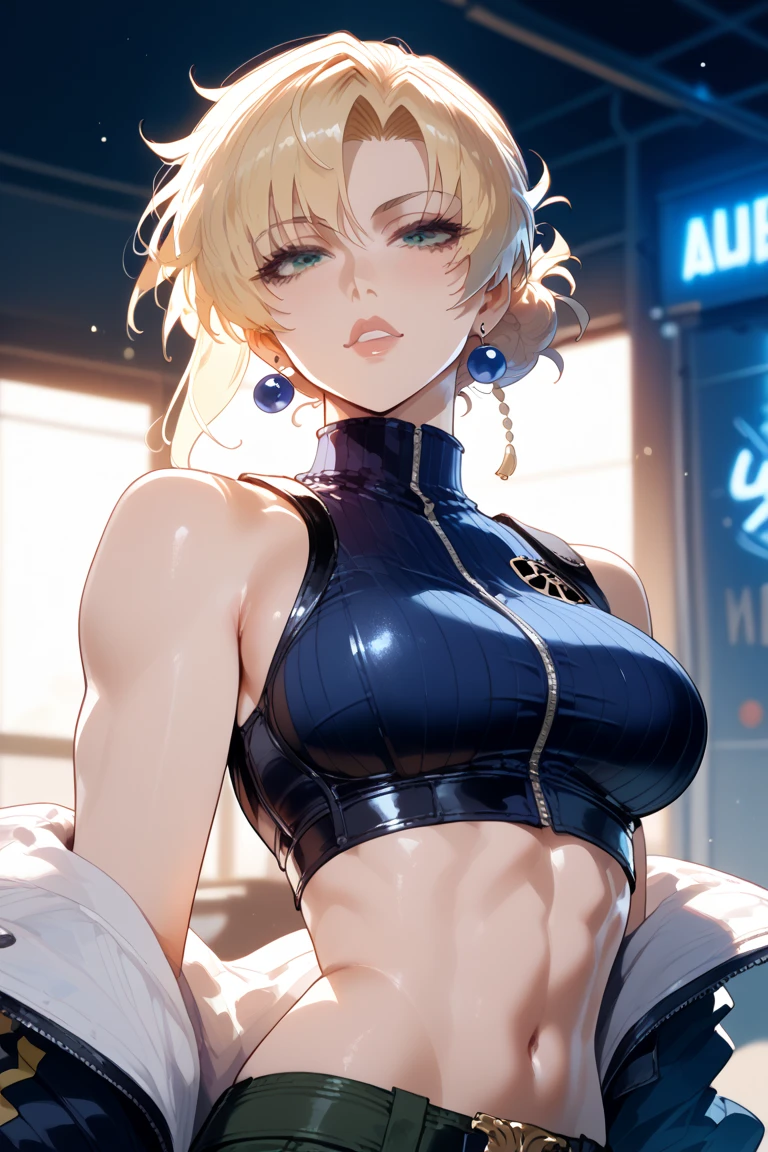 (best quality, highres), portrait, mature woman, blue eyes, long hair, swept-side bang, [[brown hair]], (blonde hair), big breast, high resolution cg 8k, beautiful cg