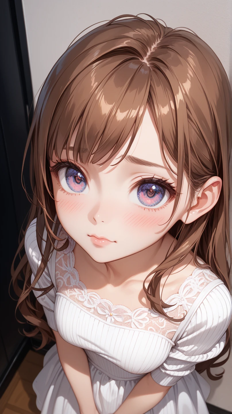 Aiko Tanaka (Aiko Tanaka, a simple girl with braided hair), his favorite idol (soft attractive beautiful, Delicate clavicle, oval face, Double eyelids, intelligent peach blossom eyes, Pink lips, small nose), meet in a cafe, talk, dialogue.