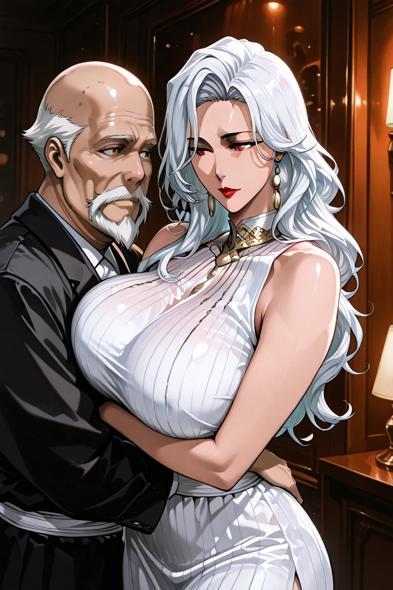 A beautiful mature widow with big breasts takes care of an old wealthy man with a short lifespan who can aim for his next inheritance.