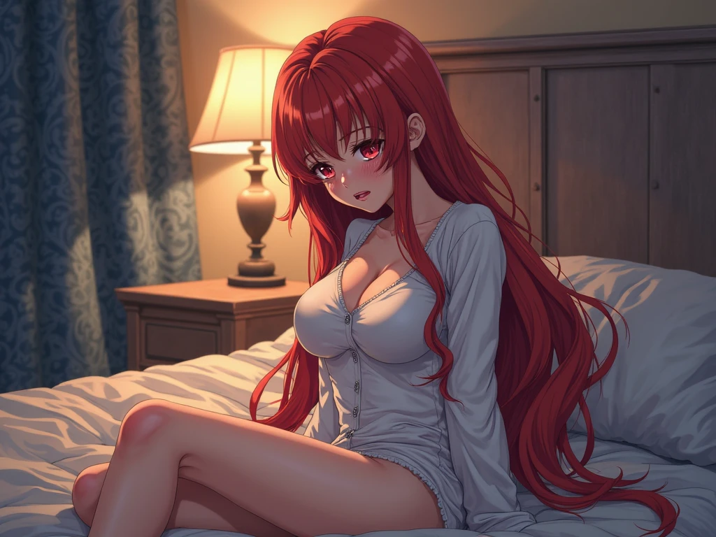 1girl, Scathach, sweater, bare legs, busty thighs, panties, full body, bare thighs, bottomless