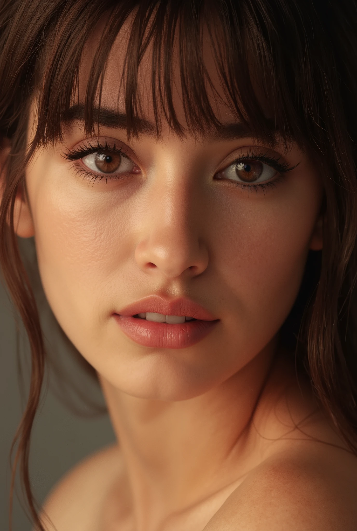 (Best Quality, 4K, 8K, High Resolution, Masterpiece:1.2) , (Super Detailed, Realistic, Photorealistic:1.37), beautiful face close-up, Highly detailed iridescent eyes, double eyelids, long eyelashes, slightly thicker lips, Half beautiful girl, super detailed moist skin texture, 8K Ultra HD, dslr, Soft Lighting, High Quality, volume lighting, pictures, high resolution, 4K, 8k, Bokeh