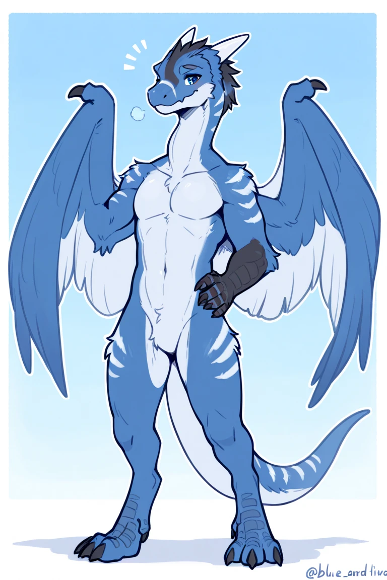 By bebebebebe, by lostgoose, by goonie-san, solo, standing, femboy, dragon, sexy, hair, smiling, happy, nude