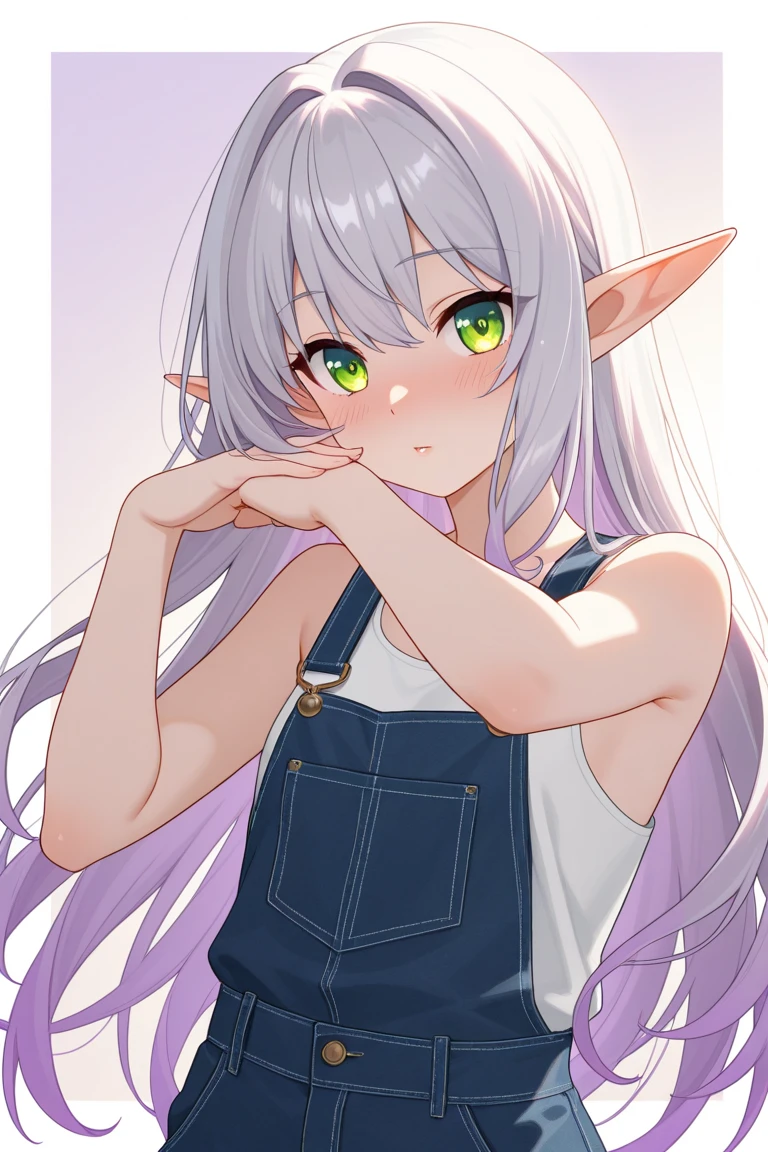 ((Masterpiece)), ((best quality)), (super detailed), (Professional Photography), (Photorealsitic:1.3), , (pale skin), (small bra), (kneeling), (interlocked fingers), messy medium-long hair, pale thighs, (elf ear), (no eyebrows), healthy whole body, ((Smug and smirk face)), pale purple hair, 1girl, solo, ((beautiful eyes)), beautiful detailed eyes, detailed face, five fingers, textile shading, perfect anatomy, in the Rose Garden, (ruins landscape),(Watercolor white Background:1.3),
