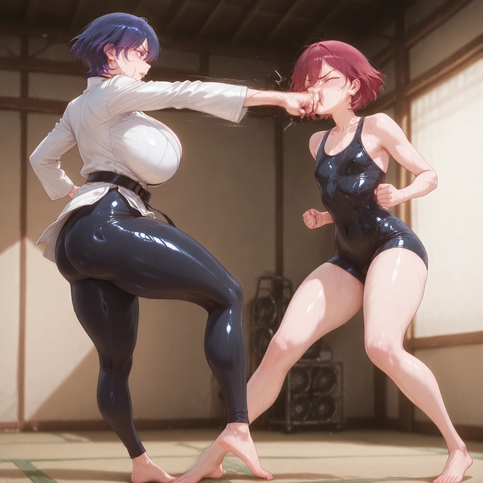 Sweaty and intense orgasm、Full Color、ふたなり女子レスラーとショタ少年wrestlingラー、Dynamic Pose、leotard、Dazzling Light、wrestling、An enthusiastic crowd watches、Erected in a sheer latex wrestling outfit2A shota boy and a female futanari wrestler are posing、Orgasm Face。On all fours、Full Color、