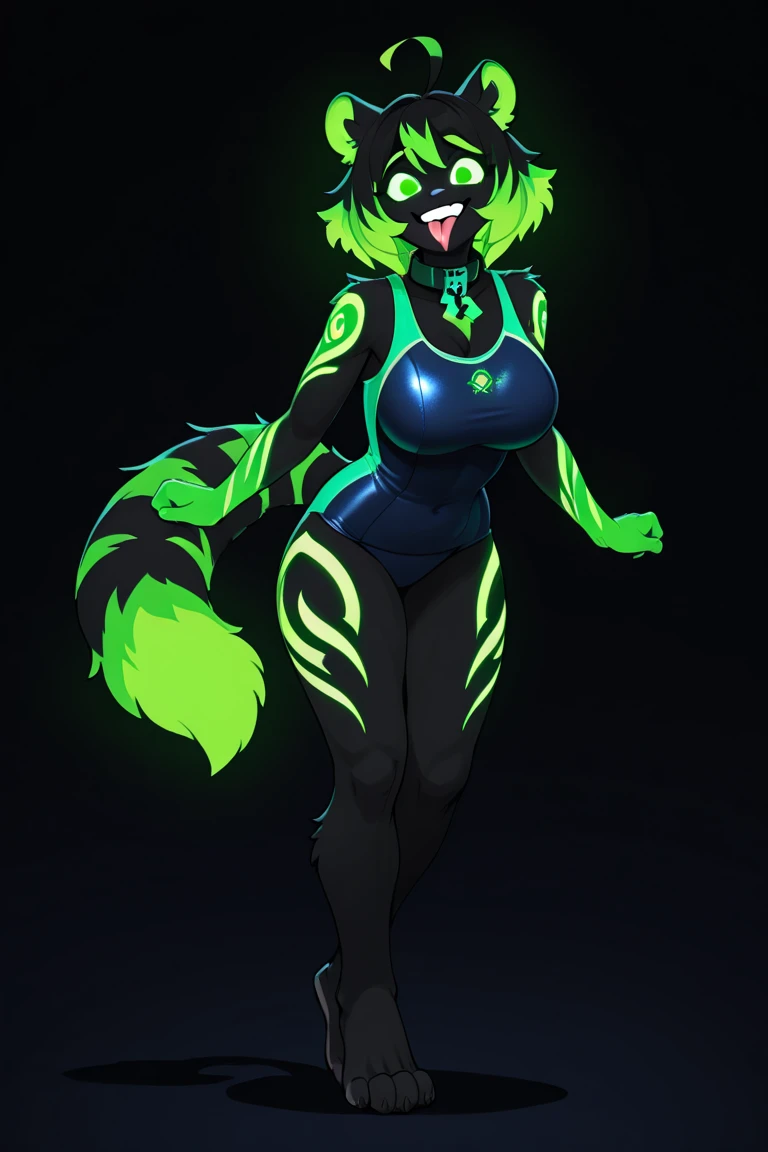 top quality, best quality, by bahnbahn, High-quality illustrations, masterpiece, shading, light)(kemono, furry anthro, alone), round, 1 female, Cerberus, (Fortnite), big breasts, wide hips, tail, perfect eyes, lingerie, body movement,