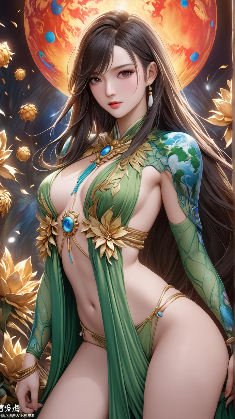 ((Best quality)), ((Masterpiece)), (((Beautiful Guan Yin with big breasts and perfect nakedness))), ((( Naked among the demons on the clouds) )), extra resolution realistic details maximum depth of field Sharpness and Contrast Perfect proportions, high quality rendering,