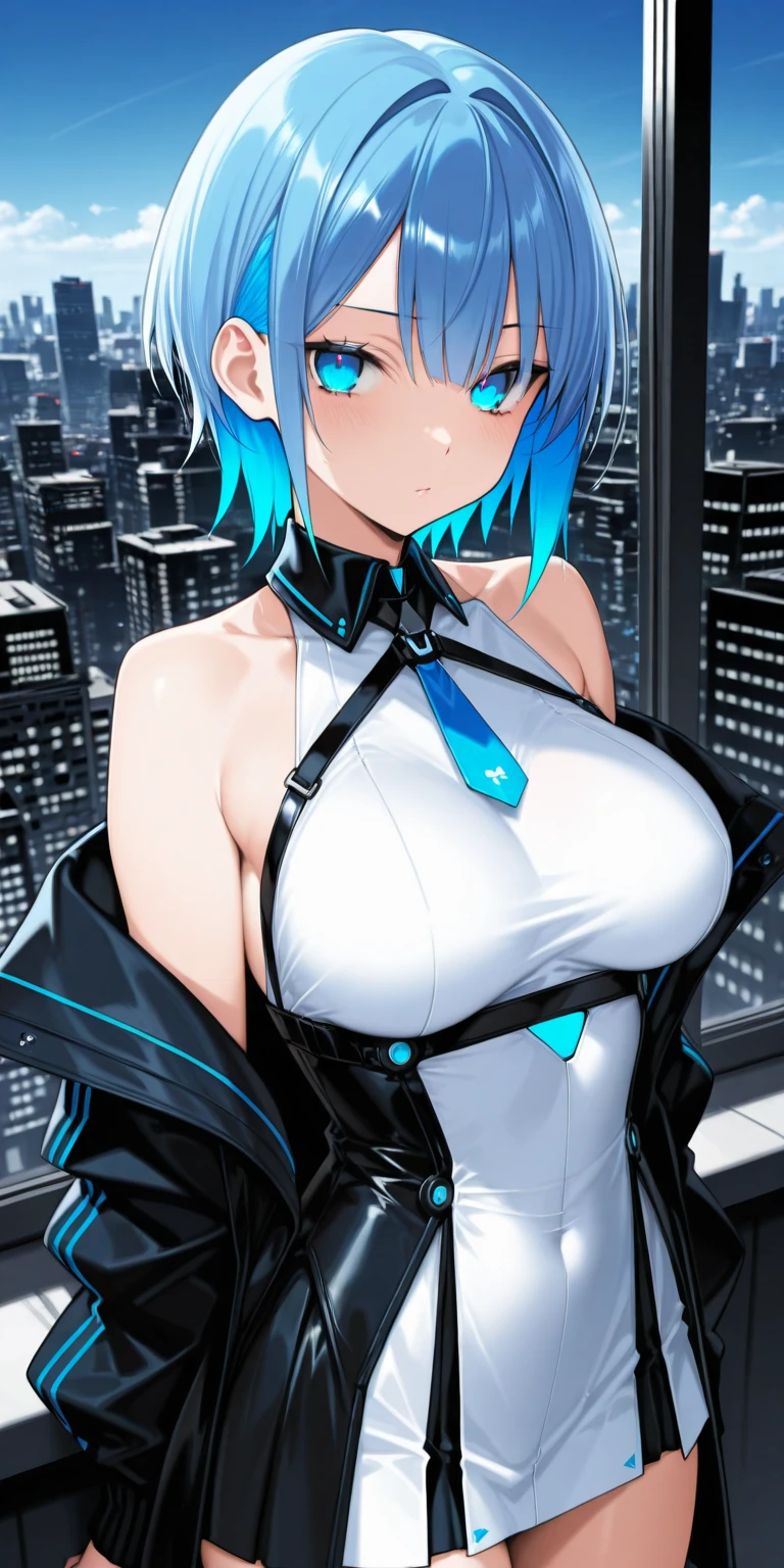 最high quality、best image quality、masterpiece、age girl((18-year-old、 By becoming、vest bust、medium bust,wide open breast tea、black eye, light blue hair、Red mesh、long hair、thin,highest valley、white vintage suit、Glowing red wings,leaning forward)),high quality、beautiful art、background((outer space))debris flies、Depth of written boundary、movie、visual art、perfect art、8K,genuine