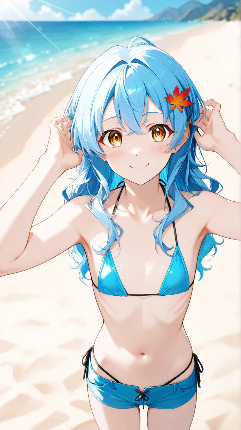 woman in a bikini and hijab on a beach making a peace sign, in the beach, in bikini, posing on the beach, bikini model, at a beach, with beautiful exotic, sexy girl, attire: bikini, malaysian, is wearing a swimsuit, posing on a beach with the ocean, beach pic, korean girl, cute bikini, wearing two - piece swimsuit