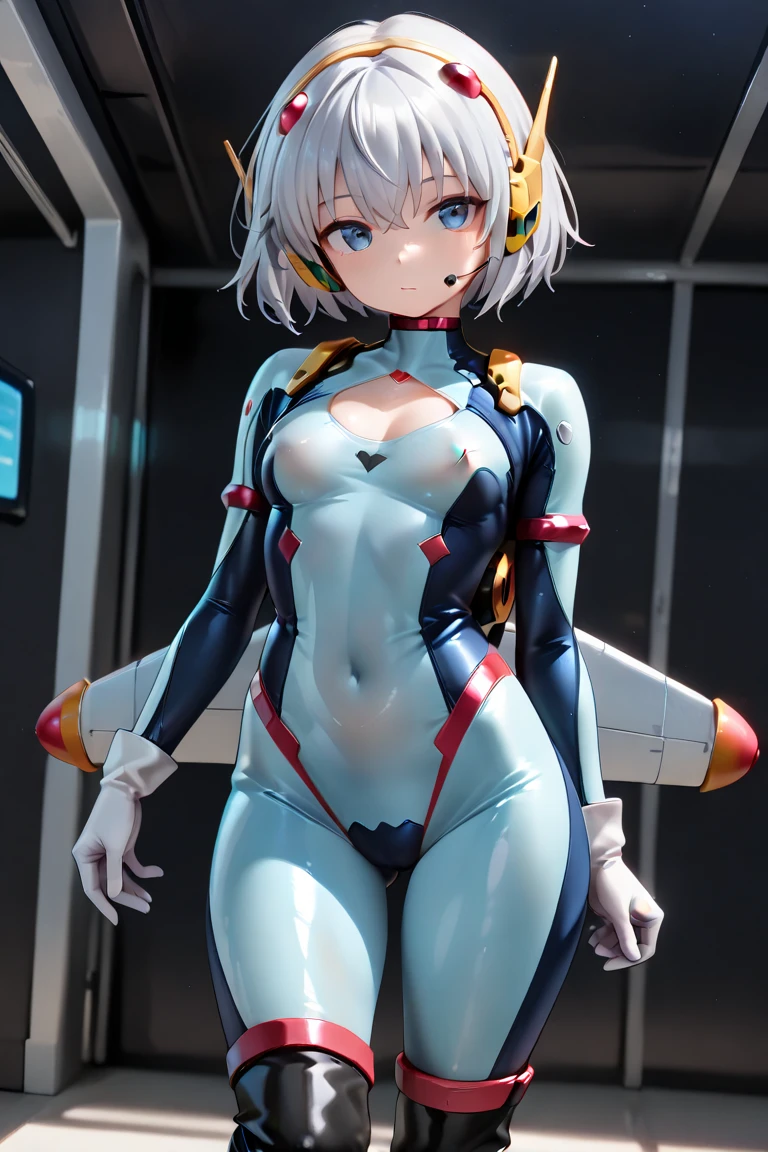 (highest quality), (masterpiece),beautiful girl、rocket boobs, Personification of Mobile Suit Gundam F91, Great highlights of the upper body, Powerful Mechs, ビームライフルを持つbeautiful girl, baby face, Nose and chin are not noticeable, Neat smile, medium hair, sagging eyes, moist wet rather thick thighs,,,, attractive waist, No panties, loincloth, Absolute area,sexy,Gundam style cosplay,Mecha armor type micro bikini、(red、green、White Gundam style micro bikini)