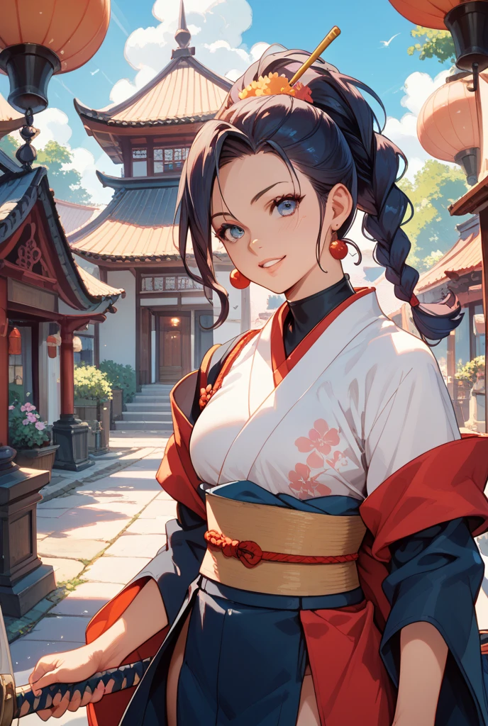 Kpop idol: 1.2, mix4, 1 Korean girl, , (light eyebrows: 1.4), shiny brown eyes, bun head, tied two braids, ancient city, Chinese temple, high mountain, beautiful detail sky, street (crowd:1.2), night, (nose blush), hanfu, happy, smile, small round boobs, cleavage showing her dark brown nipples, her crotch , pink vagina visible