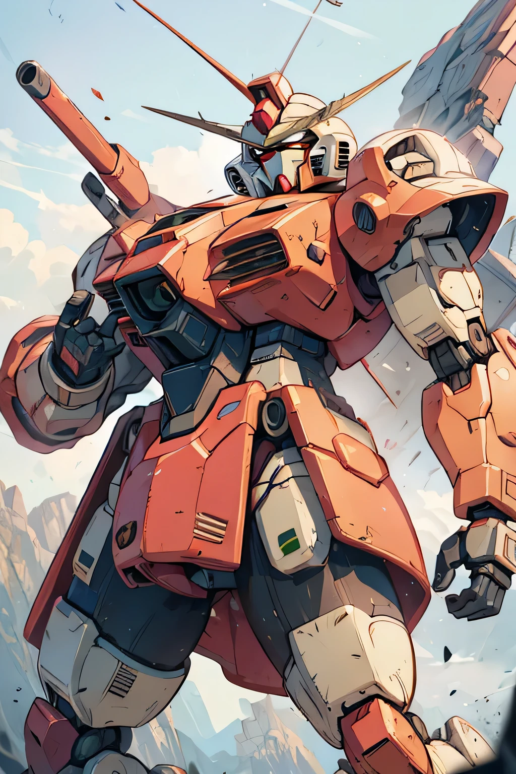 (RX-78) , Gundam, beam rifle, masterpiece, amazing, dynamic production, extremely detailed, extremely beautiful and fain design extremely beautiful and fain colors, high resolution, Cinematic style, illustration,sci-fi, HD, anime, 8k active, premium detailed, premium performance,(G01), simple background 