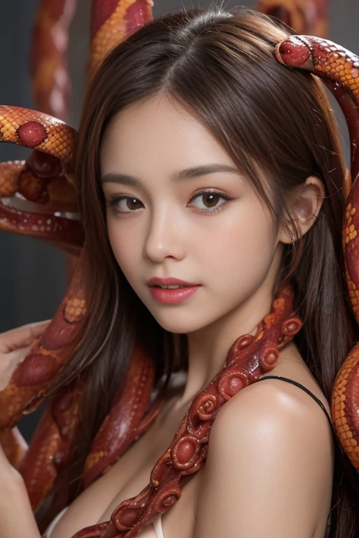 Lots of tentacles attached to the girl's chest, best quality, masterpiece, super high resolution, (realism: 1.4)