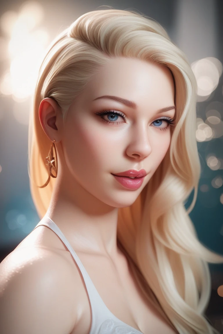 Photos of 20-year-old European girls, raw, beautiful woman, (Blonde Extra Long Curly Hair), ((portrait)), ((detailed face:1.2)), ((detailed面部特征)), (delicate skin), 皮肤苍white, white,white皮肤, (cool color), wet, wet, reflector, (on the table) (Perfect proportion)(lifelike)(best quality) (detailed) Shot with Canon EOS R5, 50mm lens, F/2.8, north african trade zone, (8k) (wallpaper) (Cinema lighting) (dramatic lighting) (sharp focus) (complicated) Fashion, from the front