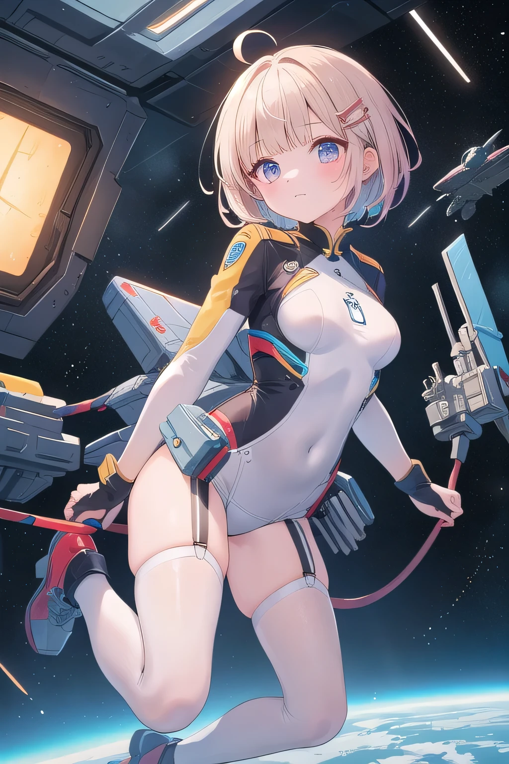 a woman in a futuristic suit with a sword,full-size photograph,Long legs, Slightly chubby,navel,Transparent skin,Perfect body shape,art feminine, Macro distance,mechanized valkyrie girl, ferra white mecha, girl in mecha cyber armor, female mecha, extremely detailed artgerm, echo from overwatch, Clear facial features,gorgeous female paladin,Advanced Rendering,depth of field