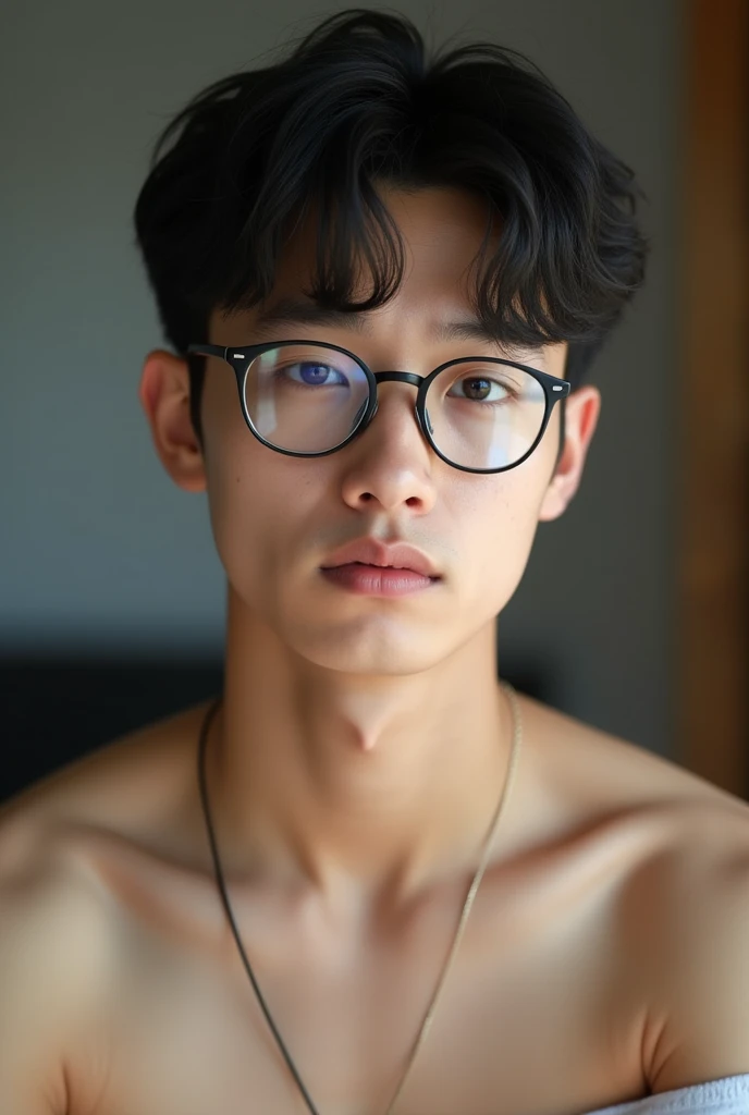 best quality, masterpiece, 8K, HD, masculine, 30 year-old korean gentleman, muscular, nerdy look, glasses, shirtless, big bulge, golden ratio, sexy, god rays, soft lighting, dynamic shadows, sharp focus, perfection, no watermark,wearing no underwear, sexy, Masculine and handsome, muscular, Beautiful muscles, hairy body,