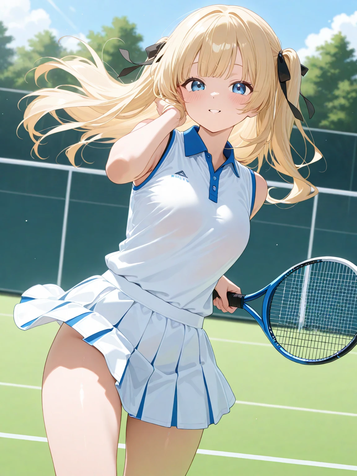 1girl ,(Shiina Mahiru,mahiru shiina), Long Hair,bangs,happy smile, smile, Open your mouth,((nsfw,full,Tennis Wear,White shirt,White mini skirt,Panty shot,White panties)),Real Summer,Daytime,sunny,My hair is blowing in the wind,whole bodyがイラストに入るように,Slender body,
break outdoors, School,Tennis court,
break looking at viewer,Beautiful breasts,sit,Wide opening,Medium chest,whole body,((Panty shot,Angle from below))
break (masterpiece:1.2), Highest quality, High resolution, unity 8k wallpaper, (shape:0.8), (Beautiful details:1.6), Highly detailed face, Perfect lighting, Extremely detailed CG, (Perfect hands, Perfect Anatomy), 