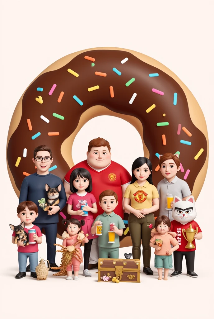 Children's day, happy, sitting at the table at the Madureira restaurant, being served with rice, bean, crisp , meat and salad and coca cola and various sweets for dessert. Being served by the 3D anime bear wearing a polo shirt with the word Madureira restaurant written on it.