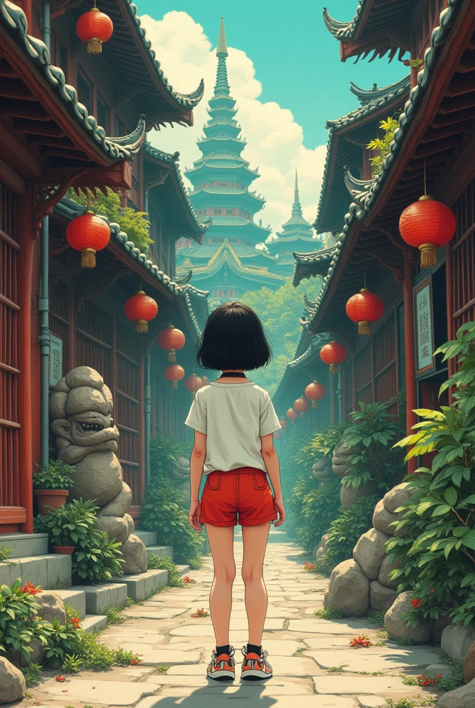 China ink painting,water ink,ink,Smudge,Black and white,China-style, girl sitting on giant koi flying in the sky,Thick clouds,Short hair and small braids,Denim suspenders,The barefoot,depth of fields,high light,Real light,Ray traching,oc rendered,Hyper-realistic,best qualtiy,8K,Works of masters,super-fine,Detailed pubic hair,Correct anatomy,sharp focus on eyes,Bokeh,Facial features are carefully depicted