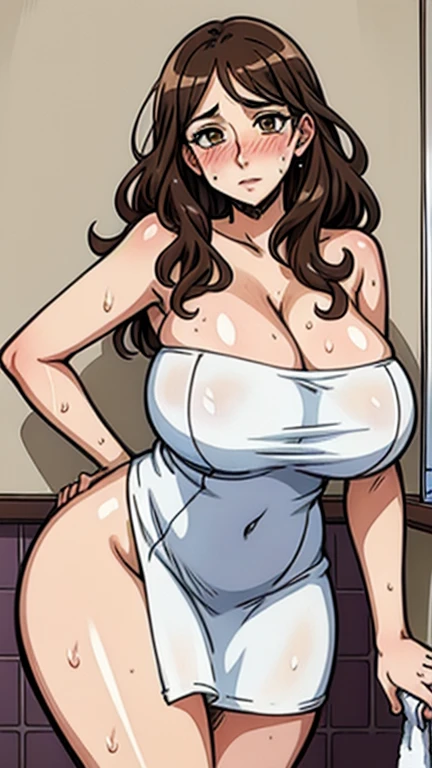 Misae Nohara, thick thighs, hourglass figure, half naked, Looking at the viewer with seductive eyes, man woman sex, high heels, Misae Nohara, exposed breasts, brown black hair, hard nipples, exposed vagina, hairy vagina, hard sex, best quality, highres, bbyorf, gold earrings, large breasts, jewelry, off shoulder, red transparent sweater, sweater transparent dress, long sleeves, no panties, outdoors,