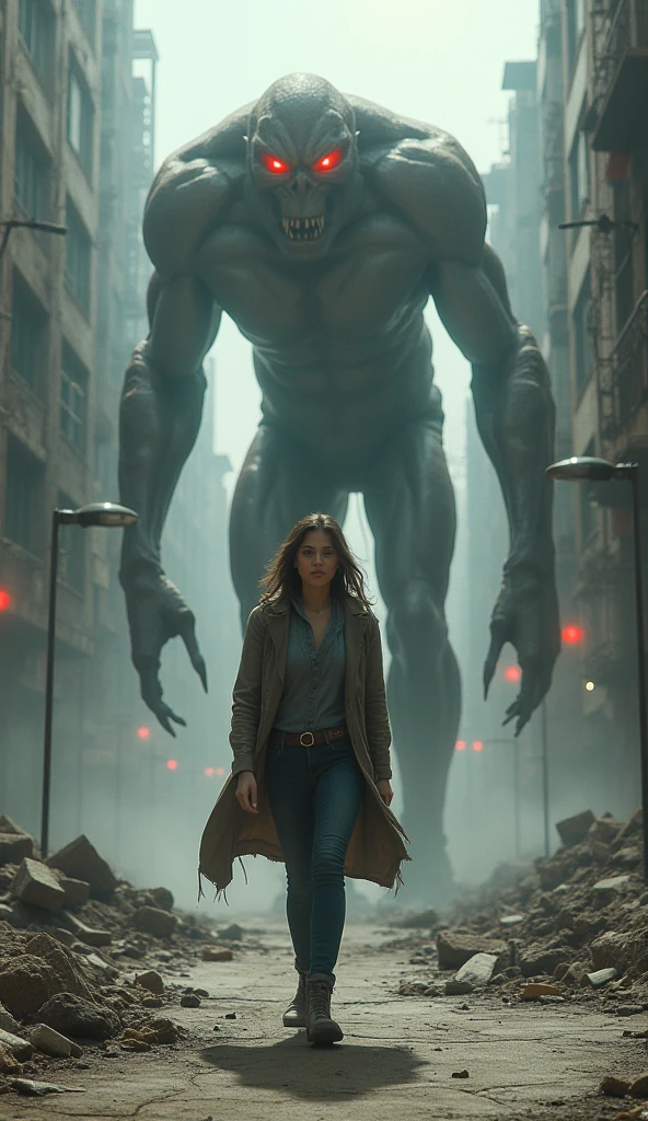 A woman being grabbed by a giant hand