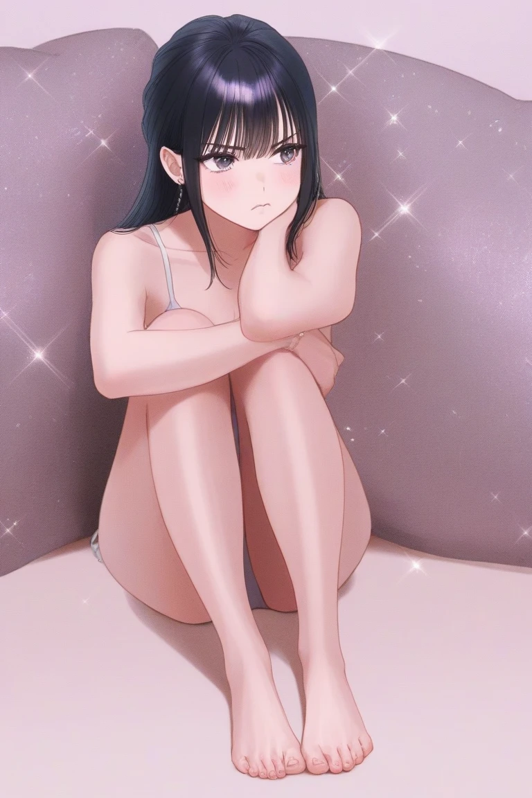 (((Pixel Perfect, Perfect detail))), alone, 1 Girl, , Shut your mouth.,Squat,Thighs,knees,Calf,from the front,whole body, Beautiful breasl breasts,squad your legs,Hands behind back,全naked,Hands behind head