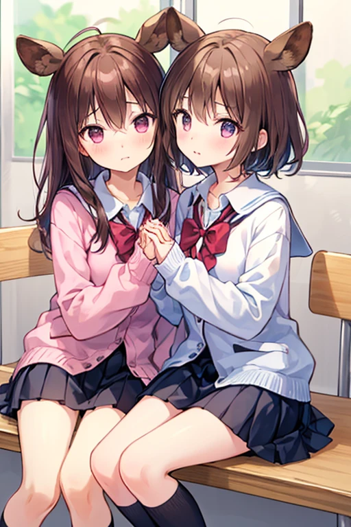 A younger girl growing out of the side of her conjoined mommy looking away in shame as her mother’s hand fingers the pussy they share. They have a single lower body under where their two torsos are growing together. 