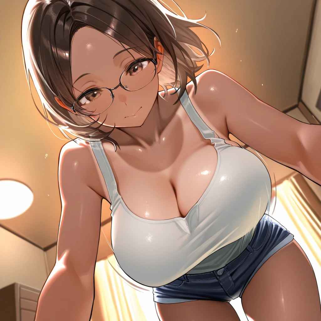 Shooting pussy from behind, Turn your ass to the camera, Sex,Milky white semen is ejaculated into the pussy,(Highest quality, 8k, 4K, High resolution, masterpiece:1.2), Very detailed, Anime Style:0.9, Realistic, Bright colors, Written boundary depth, Blurred Background,  alone, 1 female, (Black Hair, Long Hair, Braid, Glasses, Dark brown eyes), Beautiful facial details, Beautiful Eyes, Long eyelashes, Soft lips, (Small face), (smile:1.3),  ((Completely naked:1.2,  )), （On all fours）, Erect nipples、 Big erect clitoris, Big cleavage, Emphasis on the crotch, Crying face, Sexで疲れてぐったりしている, Sweat, Blushing, My body is soaked, Cloudy semen overflowing from the pussy,Cloudy semen splattered on her chest, Cloudy semen spilling from the mouth, A face covered in milky semen