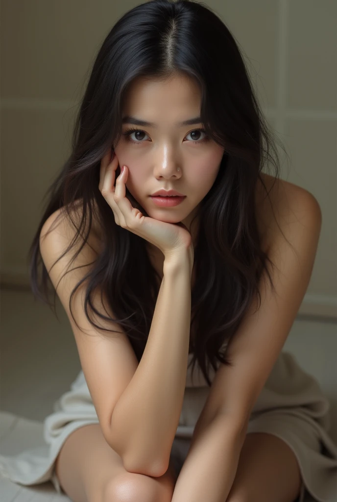 4k high quality, bathroom, bathtub, naked, Chinese girl, teen 17 years old, long hair, beautiful eye, sexy pose