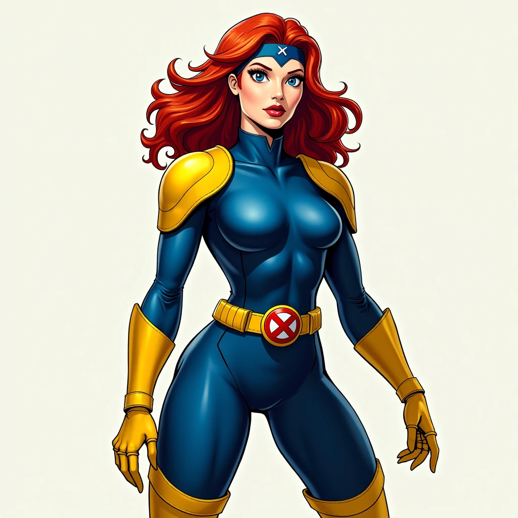 ((masterpiece)), ((best quality)), ((highres)), beautiful woman, splash art, 8K, solo, superhero, bare legs, (tight red and blue leotard: 1), hands on hip, city backdrop, matching knee boots, (perfect hands: 1), sparkling, light particles, medium hair, red hair, green eyes
