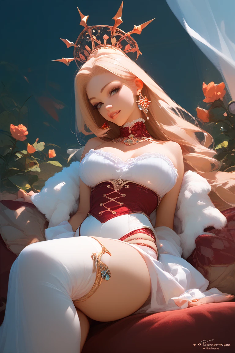 ((best quality)), an extremely delicate and beautiful, (a young woman:1.3) with (long blonde hair:1.1), wearing a (long flowing white dress),(yellow fox ears:1.2 and tail:1.2), (laying on:1.1) a (red roses:1.3), with thorns, manga art style