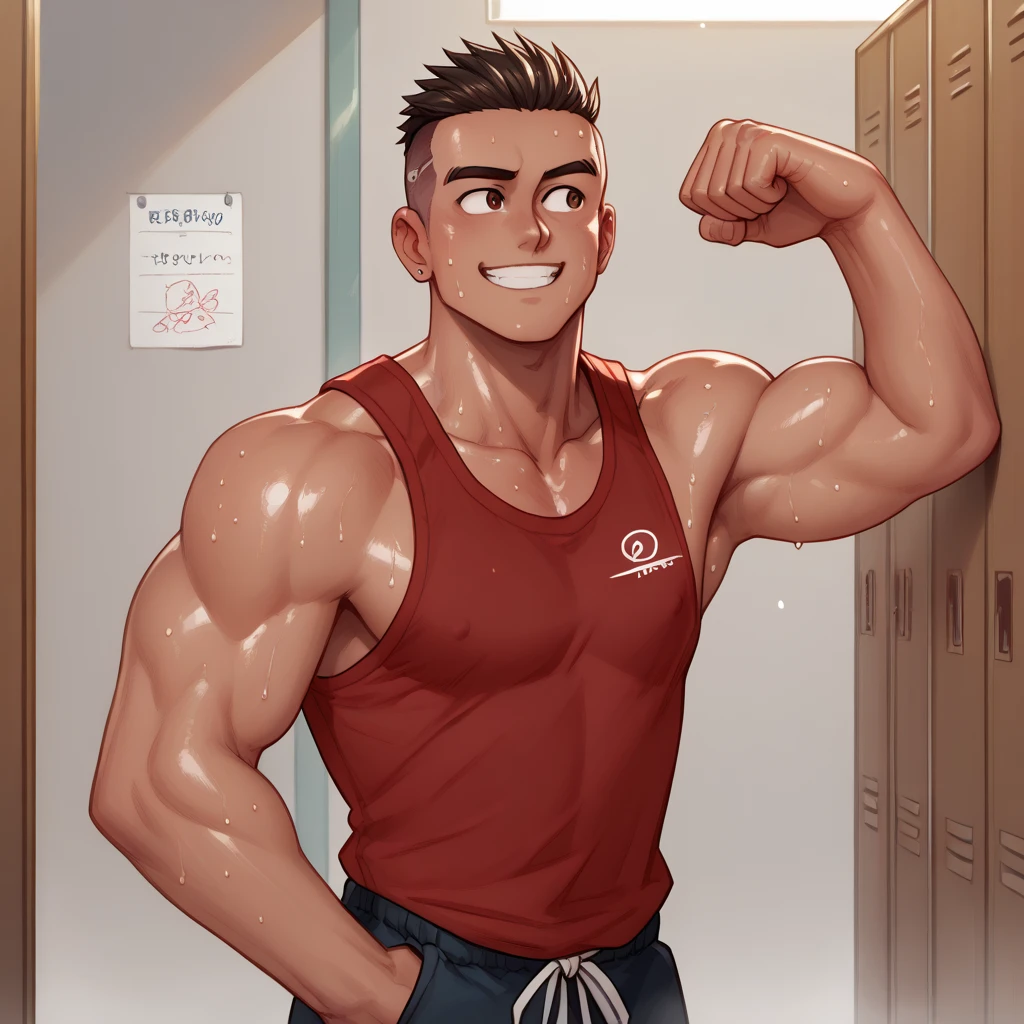 School sports boy tongue out and emailing
standing open leg
And showing armpits