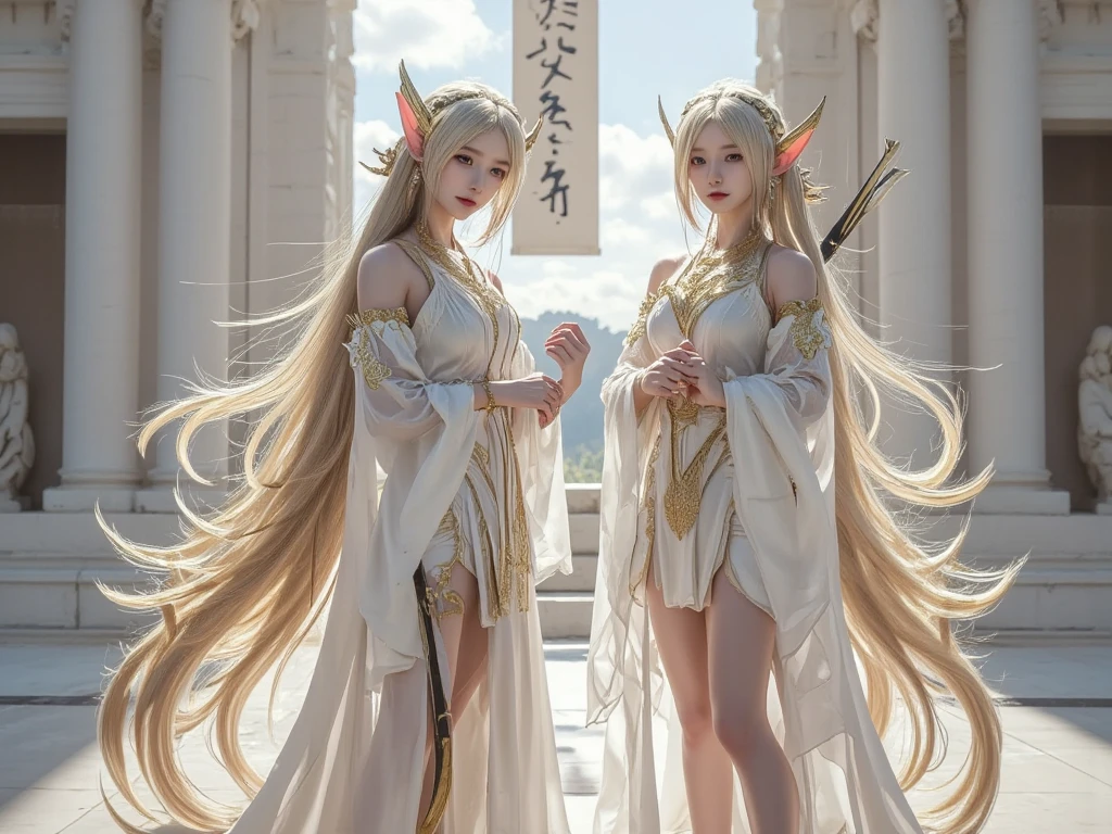 2girl, (full body display: 1.6), solo, serious face, long white hair, official art, unified 8k wallpaper, ultra detail, beauty and aesthetics, masterpiece, best quality, realistic, (zentangle, mandala, tangled, entangled), (fractal art), (ecstatic silk:1.5), web, chain, very detailed, dynamic angle, epic composition, most beautiful chaotic forms, elegant, fauvist design, bright colors, romanticism, Gray mist, grinning (civet) with sharp teeth, ( (((state: walking) )