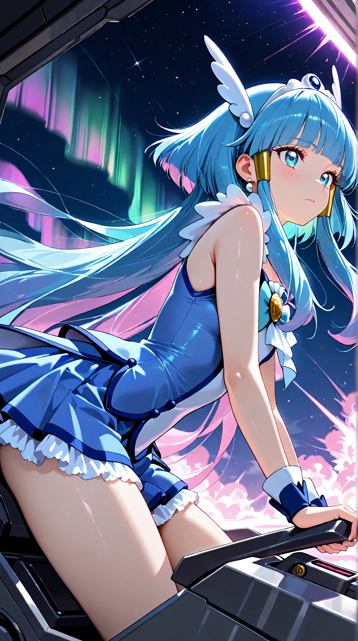 kaenbyou rin from touhou posing seductively, she is surrounded by blue flames and floating skulls,