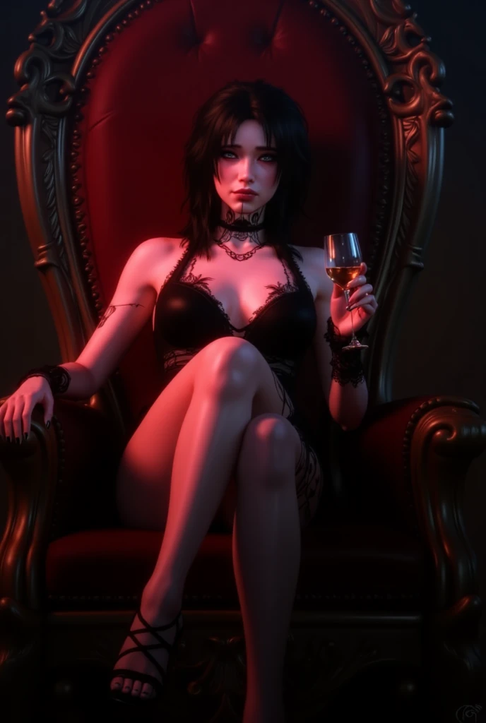 Woman, black hair, tight black leather outfit. , , , ,,realistically