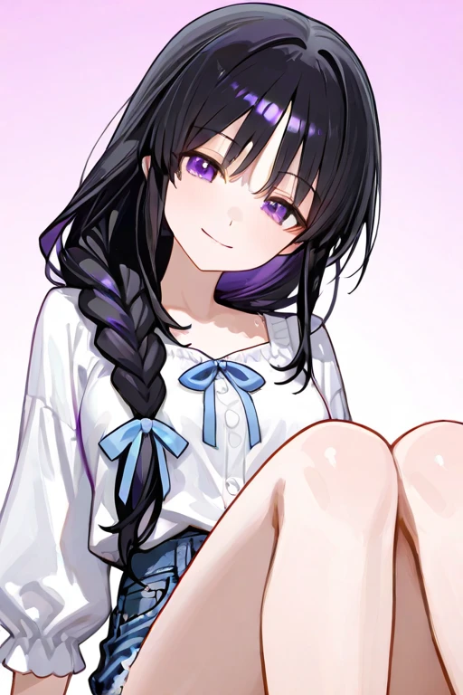one girl, cat ears, shy, naive, cute, beauty, girl is falling in loye with me, stare at me, beautiful purple ears