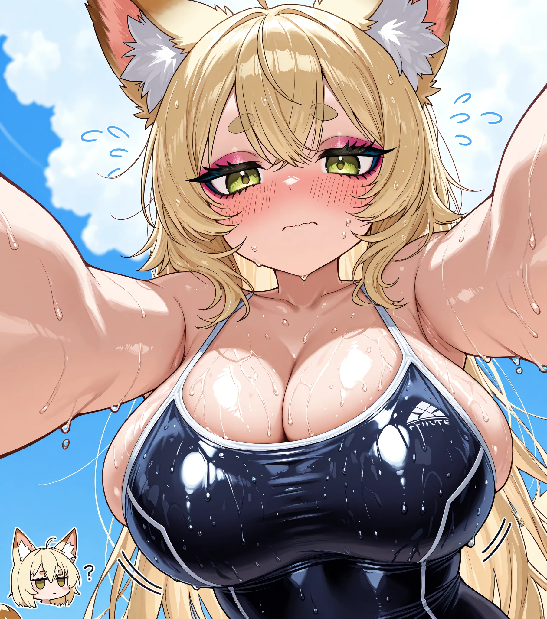 (((masterpiece))),(((best quality))),(ultra-detailed,high resolution:1.2),(illustration),((an extremely delicate and beautiful)),(detailed background), (((((hug from behind)))), sex from behind, standing sex, ((((motion lines)))), vulgarity, ((((breast grab)))), (((wrestling ring)))), ((1petit girl)and(1fat man)), hetero, ((((1petit girl,short stature)))), ((((silver wolf/(Honkai:star rail/)))), (slender body:1.4), (long hair,pony tail),drill hair,grey hair, grey eyes, ((((flat chest)))), hair between eyes, eyewear on head, covered navel, collarbone, pale skin,shiny skin,((She wears one piece swimsuit,frilly swimsuit, hair ribbon)), ((((panicking)))), (wavy mouth), open mouth,(trembling), (cum on clothes,cum on body,excessive cum:1.4),cum facial,bukkake,cum on hair,cum in pussy, clothing aside, clothed, (1fat man,tall stature:1.4),large penis, he looks smug, text,