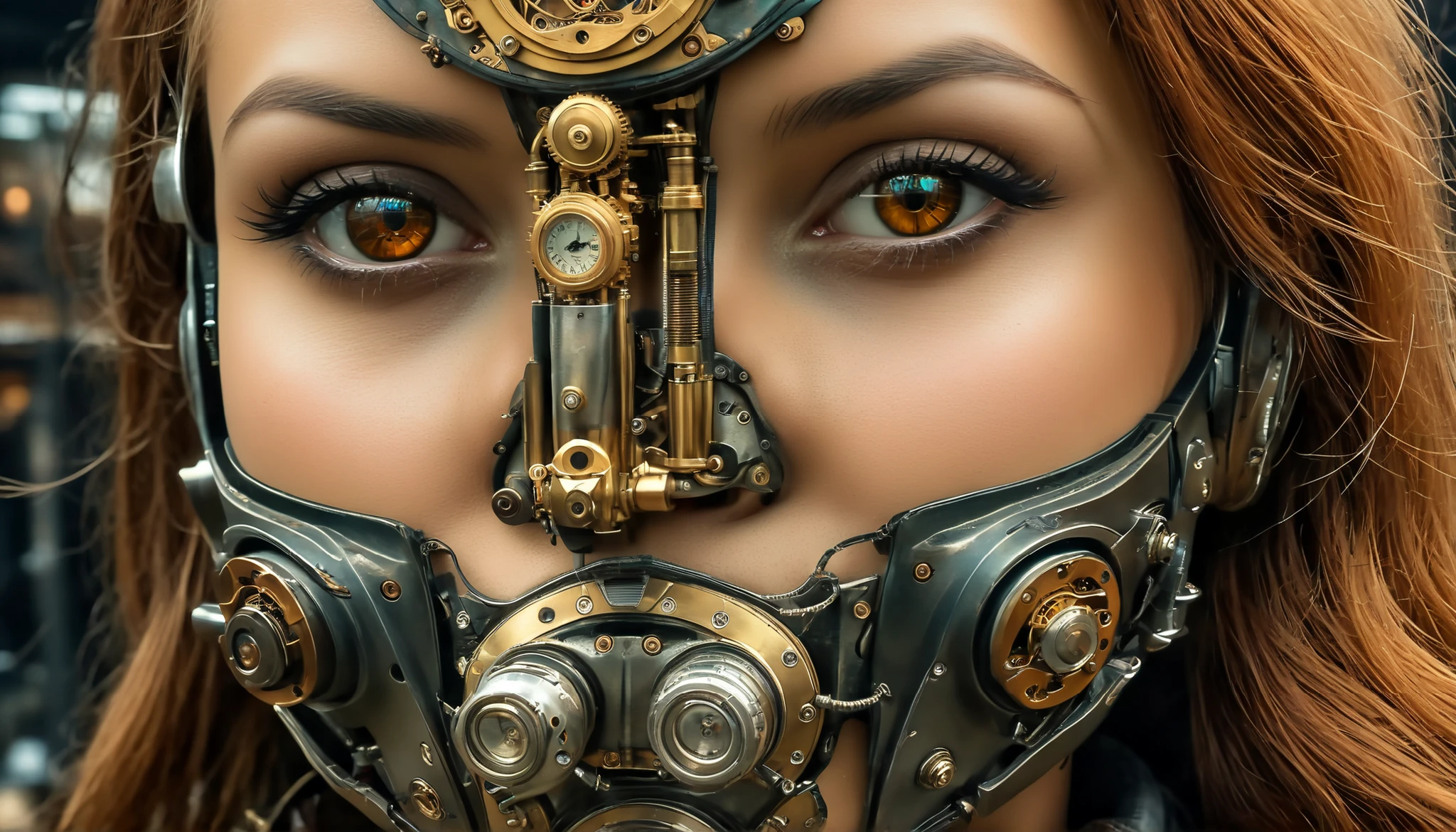 (((full body))) meccog, quadro completo, Full length thick, melhor qualidade , obra-prima , ultra high resolution , ( fotorrealista , decote , meias, cinto de luva, peito perfeito, steampunk, sedutora:1.4), Cinema Lighting, ( best close up photo of a mechanical girl),(_Emberherd:0.9), incredibly detailed face, fantastic science-fiction creature , Hiperrealista, steampunk, design intrincado , incredibly detailed, detalhes,