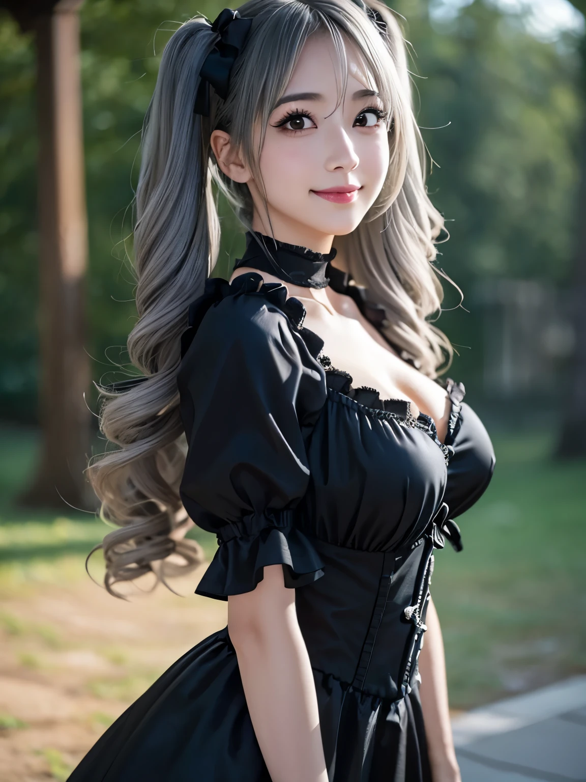 Silver semi-long hair smile Beautiful face like an actress Maid Costume Outdoor Dog ears