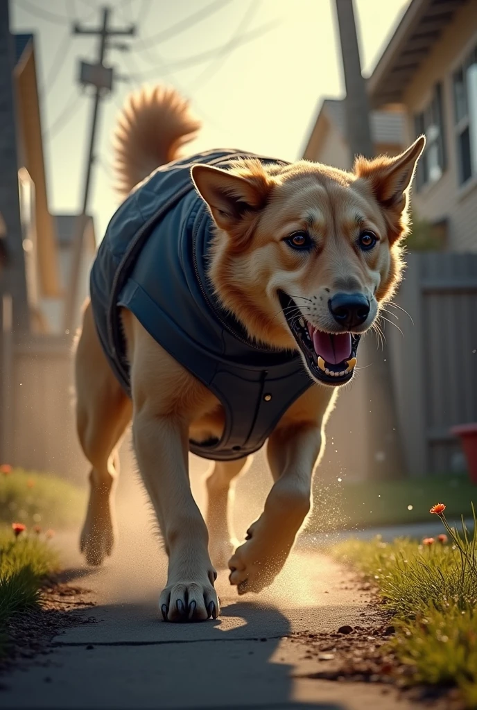 Depict a heroic military dog, Chips, a German Shepherd-Collie-Husky mix, charging towards an enemy machine gun nest in WWII, with determination in its eyes and bullets flying around."