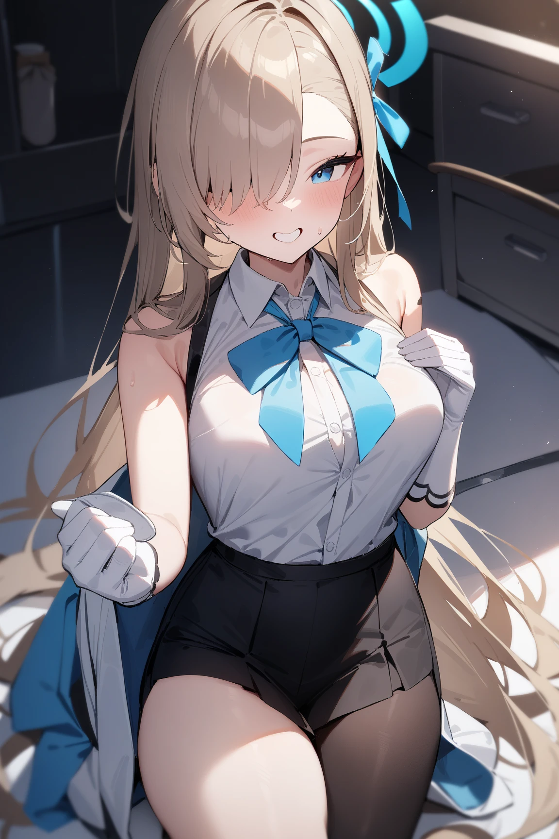 (Blonde,Long ponytail),(Very curled hair,Blue ribbon,Bright blue eyes,freckles),(mega breasts),high school girl,,(Navy Blue,Cute Sailor Uniform,Checkered Pleated Skirt),BREAK,(Lift up the skirt:1.4),(panties under pantyhose visible:1.3),(pubic hair:1.2),(cameltoe:1.2),(frown:1.2),(angry:1.4),contemptuous,disdain,(hate:1.4),looking down,(embarrassed,nose blush:1.3)