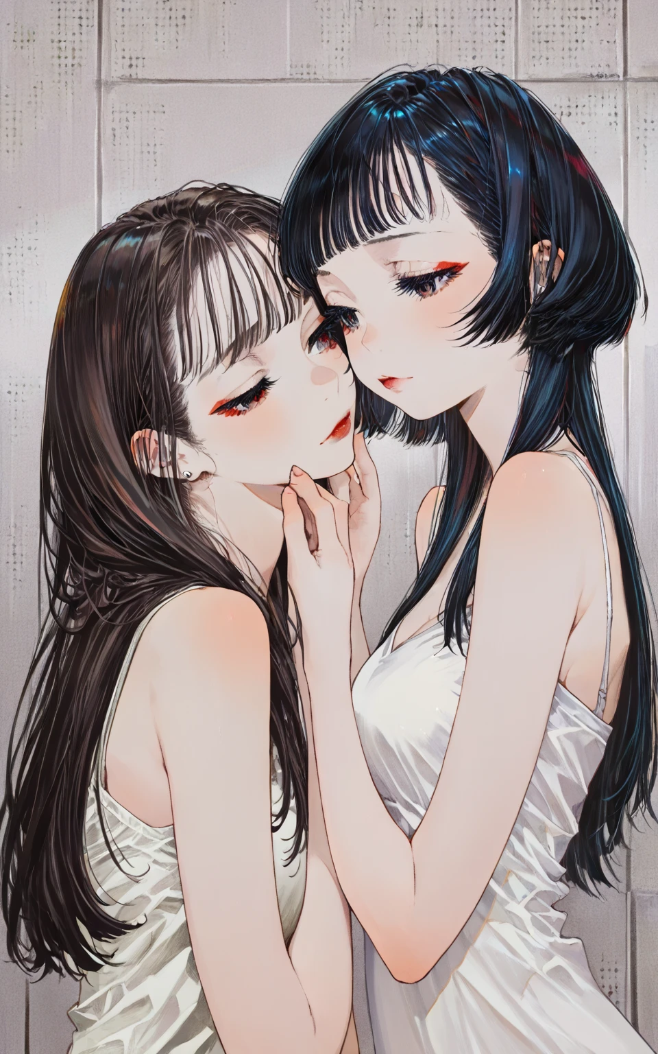 best quality,ultra-detailed,realistic,physically-based rendering,extremely detailed eyes and face,beautiful detailed lips,2girls,embrace,naked,detail-oriented,
portrait,soft lighting,vivid colors,bokeh,skin tones,female bodies,touch,love,passion,harmony,sensual,serene,graceful,motion,
oil painting,highres,classic,romantic scene,color harmonization,subtle gradations,delicate brushstrokes,expressive,
intimate,heartfelt,emotion,caressing,connection,trust,happiness,eternal love,
luscious curves,curly hair,silky skin,tender touch,gentleness,whispered secrets,softness,
natural beauty,emotional bond,artistic masterpiece,embrace of the goddesses,magical moment,erotic,sublime,empowering,celebration of femininity.