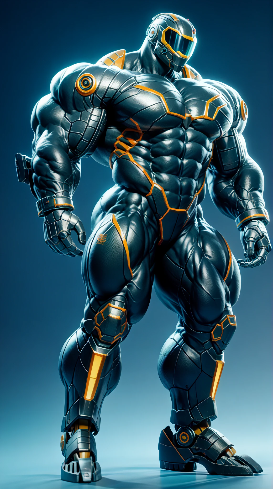 Arad man in white and blue clothes standing by the sunny sea, muscular male hero, conceptual art like Ernest Khalimov, heroic male pose, muscular! Wearing black sunglasses, round head Buzz Cut, cyberpunk, stealth suit, symmetrical floral texture design, super buff and cool, high resolution commission, Chris Redfield, Jigachard muscle, Ernest Khalimov body, character design police, black military boots, charismatic strong male with armor