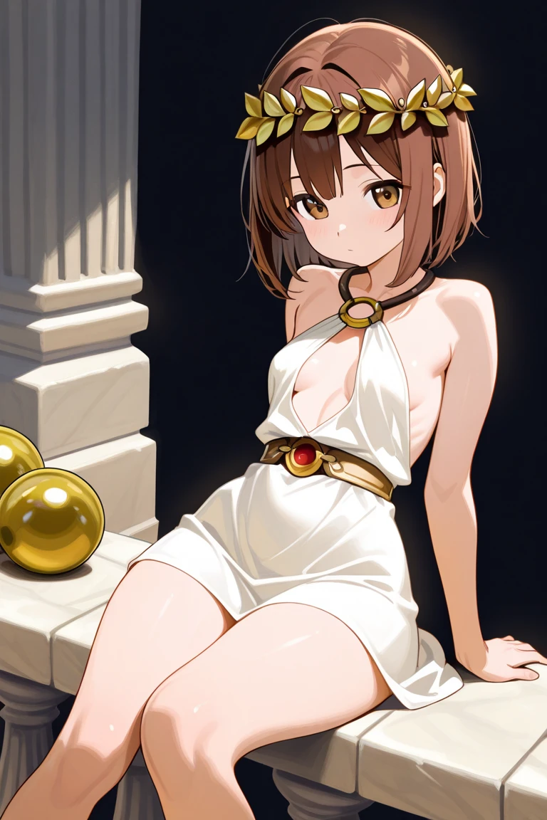 ancient Egypt, 10 years old, 1girl, night, glow eyes, brown eyes, see-through ancient egyptian dress, flat chest, short brown hair, best quality, show off breasts, show off nipples, bare nipples, topless, puffy nipples, pussy juice, {{{vulgarity}}}