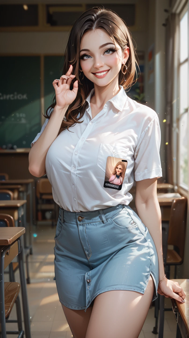 Female office worker in her 20s holding a jelly stick product in her hand, Sitting on the desk at work, holding a jelly stick product and showing it to the front