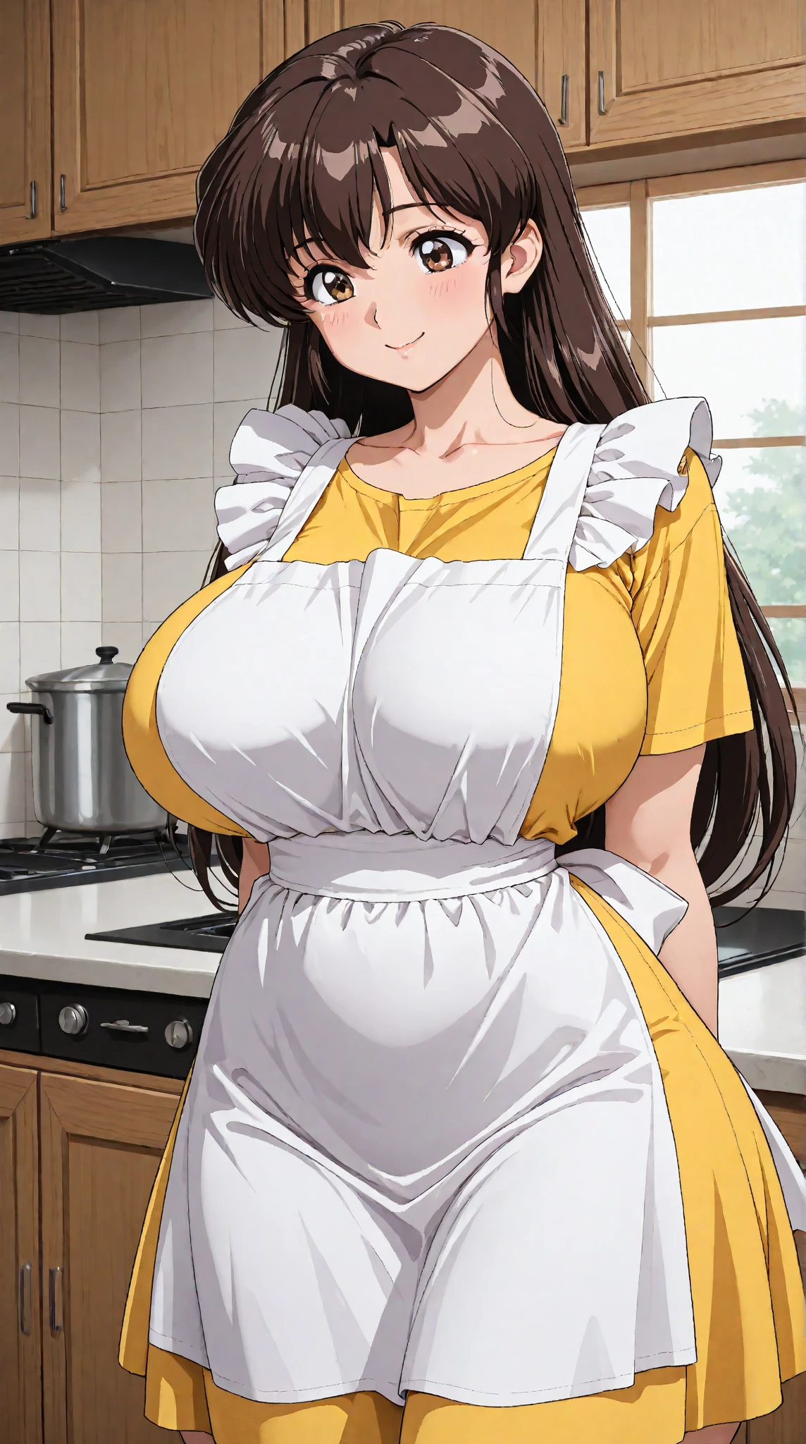 (Mature Woman:1.5), (mother:1.5), Ishtar, Fate Grand Order, (Absurd, 8k, 4K, Tabletop, Extremely detailed:1.2), Highest quality, Perfect Anatomy,Perfect Face, High humidity, (alone:1.2), (Sweaty:1.3), shortness of breath, High humidity, humid, (Black Hair:1.1), Red eyes, Looking into the camera, (Very large breasts:1.5), Light clothing, apron, (kitchen;1.1), (Having a conversation:1.2), (Speech bubble:1.1), A kind smile, relief, peace of mind, mother性, Cooking, have a ladle, pot, pot-au-feu, Gentle look