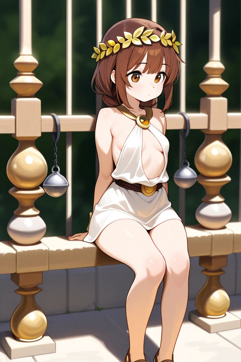 asakuranemu, brown hair, short hair, ribbon, green eyes, , large breasts, live stage, solo,　, (nsfw, nude, naked, 1girl, solo) , nipple ,empty eyes, (large breasts:1.2) , crying、 whole body　, palace, squall
