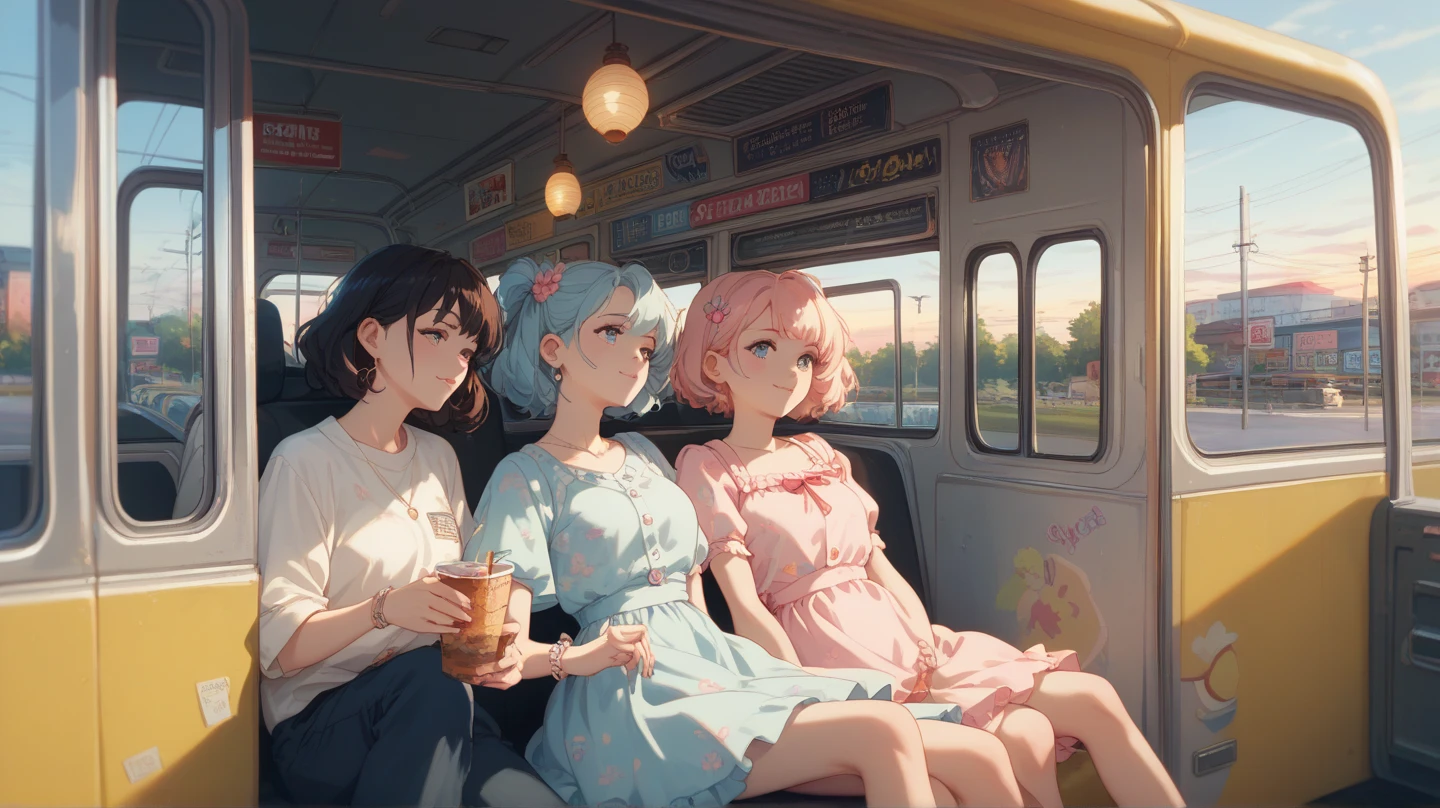 (watercolor), (low contrast), (face, cowboy shot, 2 girls, sundress, look at viewer), nostalgic